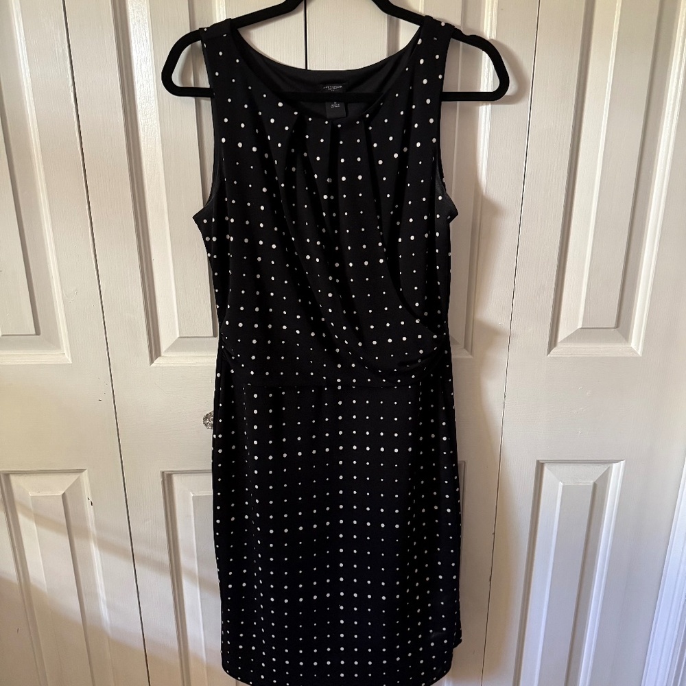 Ann Taylor high neck black and white polka dot midi dress medium